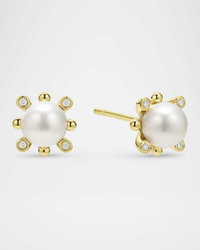 18K Gold Luna Fleur Pearl Diamond Stud Earrings